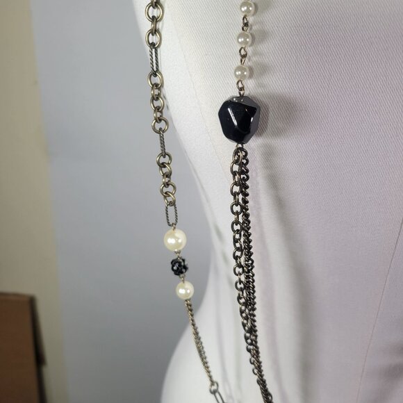 Lia Sophia Layered Mixed Chain Necklace With Faux Pearl & Black Bead Accents - Picture 3 of 6